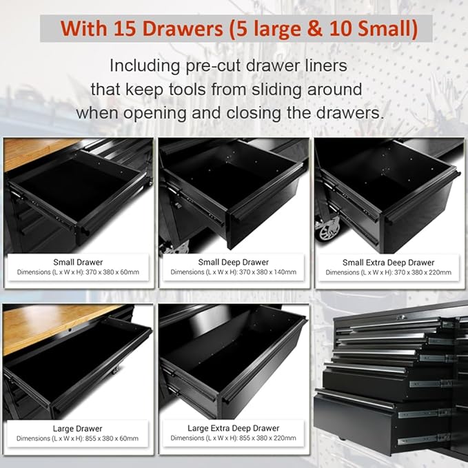 72 inch Tool Chest with 15 Drawers for Garage, Workbench and Repair Store, Tool Cabinet -Black (72 inch Tool Chest- Black)