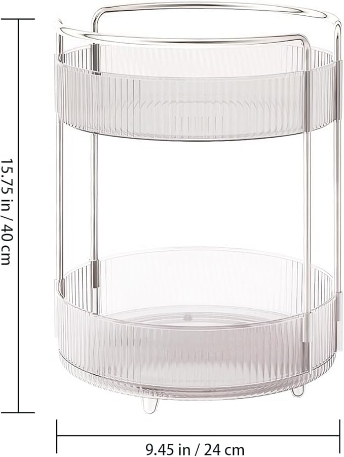 360° Rotating Makeup Organizer for Vanity, Skincare Perfume Organizers and Storage for Bathroom Countertop, Clear Makeup Brush Holder Lazy Susan for Counter (Transparent, 2 Tier)