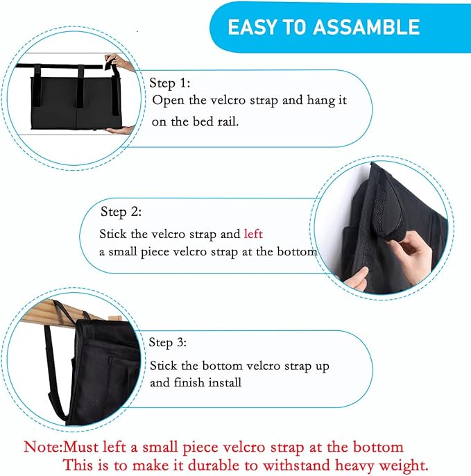 Bedside Caddy Storage Organizer Bunk Bed Hanging Storage Bag for Crib Hospital Beds Dorm Rooms with 8 pockets (Black)
