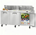 72" W Commercial Refrigerator Sandwich Salad Prep Table, Stainless Steel 3-Door Sandwich Prep Table Refrigerator, Counter Fan Cooling Refrigerator with 18 Pans for Restaurant, Bar