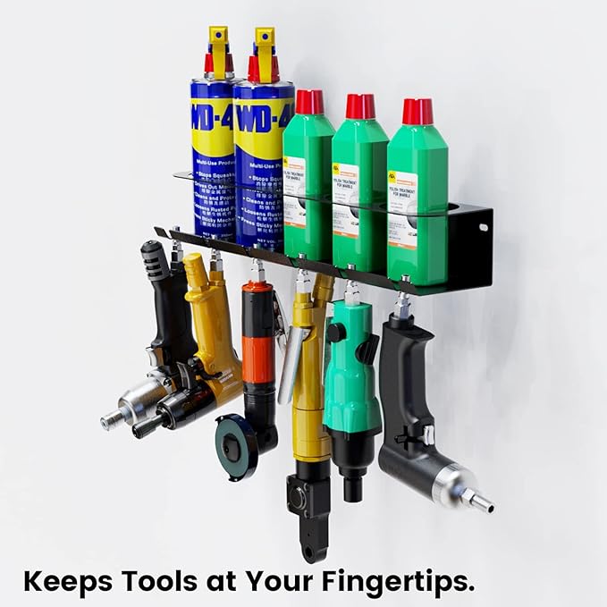 UNITEDPOWER Pneumatic Tool Holder/Aerosol Rack Combo, Wall Mounted Spray Can Bottle Holder, Air tool organizer, for Garage and Workspace, 5 Cans and 6 slots