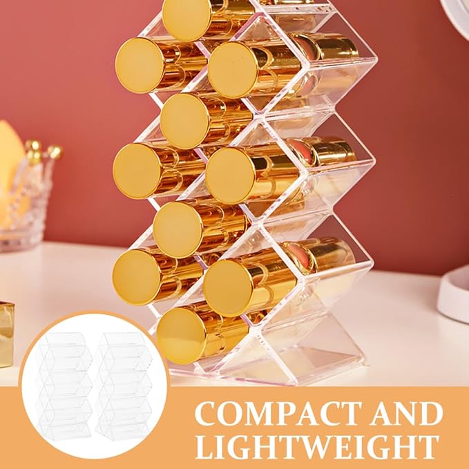 Luxshiny 2Pcs Clear Acrylic Lipstick Organizer with Compartments Dustproof Makeup Display Holder for Lip Gloss Liquid Solid Lipstick Storage Bedroom Supply Vanity Organizer