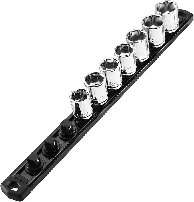 WORKPRO Magnetic Socket Organizer, 3/8-Inch Drive Aluminum Alloy Socket Rail, Heavy Duty Socket Holder, Socket Rack Kit 3/8-Inch x 10 Clips Black (Socket not Included)