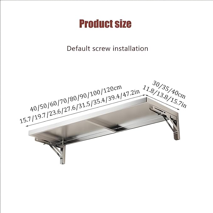 304 stainless steel folding table, wall-mounted folding table, kitchen storage shelf, made of food-grade stainless steel material, suitable for living room, balcony, bathroom, or laundry room.(80*30cm