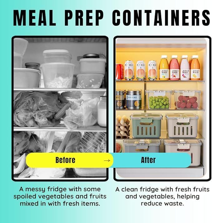 5-Pack Fruit Containers for Fridge Keep Fresh – Airtight Food Containers with Lids, Produce Saver with Removable Colander, Fridge Organizers, Microwave & Dishwasher Safe (White)