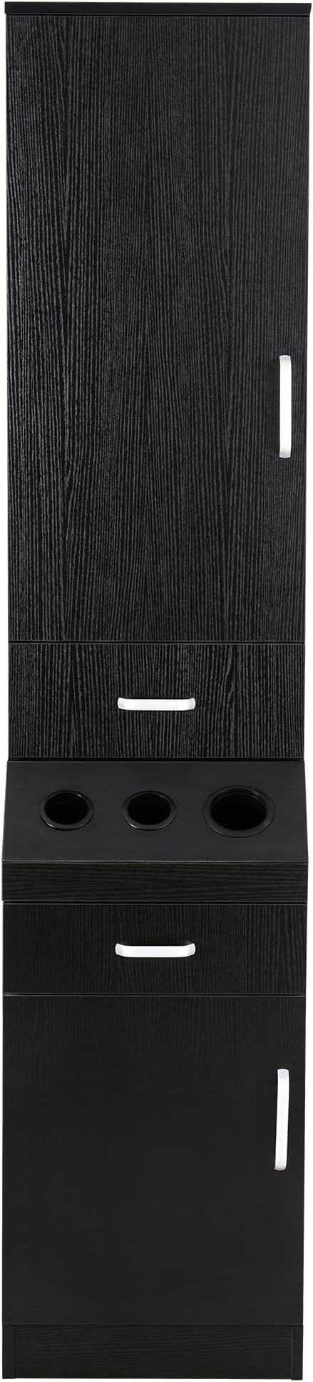 BarberPub Wall Mount Classic Barber Station with 3 Hair Dryer Holders, Hair Stylist Salon Storage Cabinet, Beauty Spa Tool Organizer Equipment 3207 (Black)
