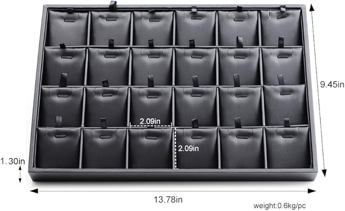Black PU Leather Jewelry Display Tray 24 Grids Pendant Earrings Necklace Organizer Display Showcase Jewelry Storage Tray