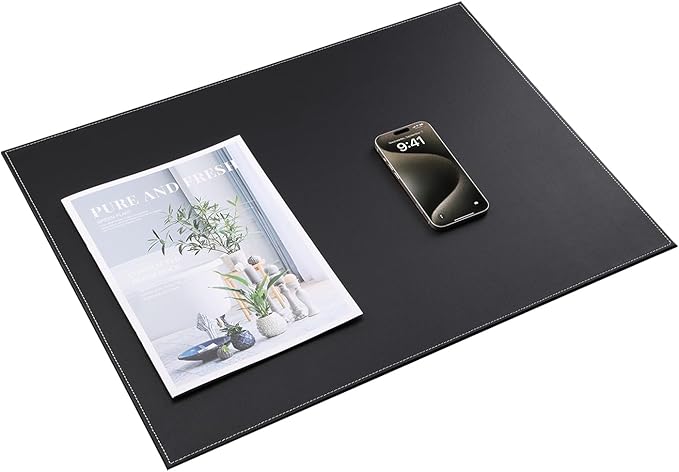 KINGFOM Desk Pad & Mat 24" x 18" Protector Large Mouse Pad PU Leather for Desktops and Laptops (Black)