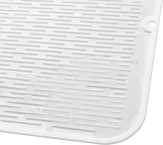 Silicone Dish Drying Mat for Multiple Usage,Easy clean,Eco-friendly,Heat-resistant Silicone Mat for Kitchen Counter or Sink,Refrigerator or Drawer Liner White XL 18 inches x 16 inches