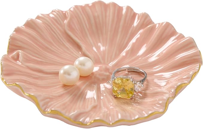 Flower Ring Dish, Ceramic Ring Holder Jewelry Tray Trinket Dish, Fairy Organizer Plate Vanity Decorations, Gifts for Friends Sisters Daughter Mother (Pink)
