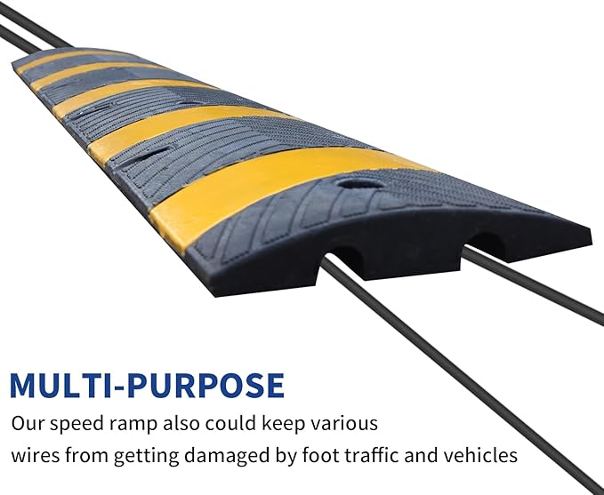 BESEA 6FEET Heavy Duty Rubber Speed Bump, 72" x 12" x 2" Heavy Duty Speed Bump Cable Protector Ramp for Driveway, Road Parking, Garage, Parking Lot, Warehouse