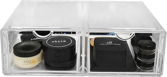 Sorbus Large Stackable Acrylic Drawers - 2 Clear Storage Drawers for Organizing Make up, Nail Polish, Hair Accessories, and Beauty Supplies - Makeup Organizer for Vanity, Bathroom Organizer Countertop