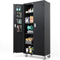 VINGLI 72'' Tall Garage Storage Cabinet, Metal Storage Cabinet with Pegboards, Wheels, Locking Doors and Adjustable Shelves (Black, 32''W x 16''D x 72''H)