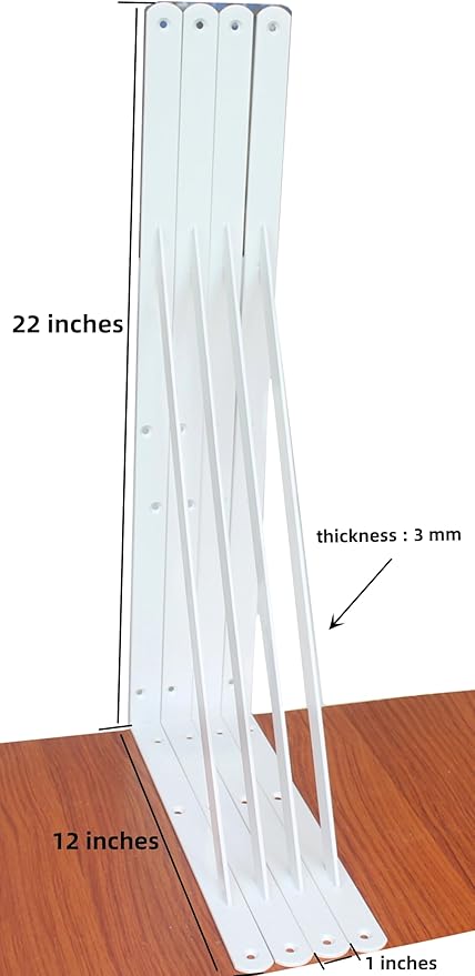 16 Pack L22 x H 12" White Heavy Duty Shelf Brackets with Screws Metal Shelf Brackets Shelf Support Angle Brackets for Shelves L Brackets Heavy Duty Floating Shelf