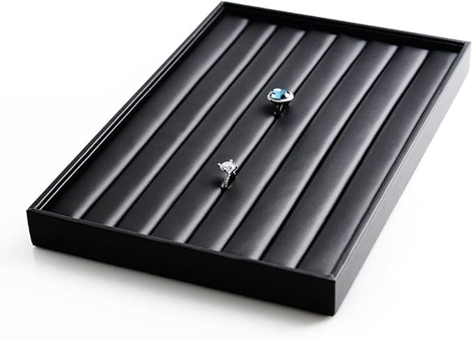 Ring Display Tray Black Jewelry Organizer Tray PU Leather Ring Earrings Display Organizer Tray