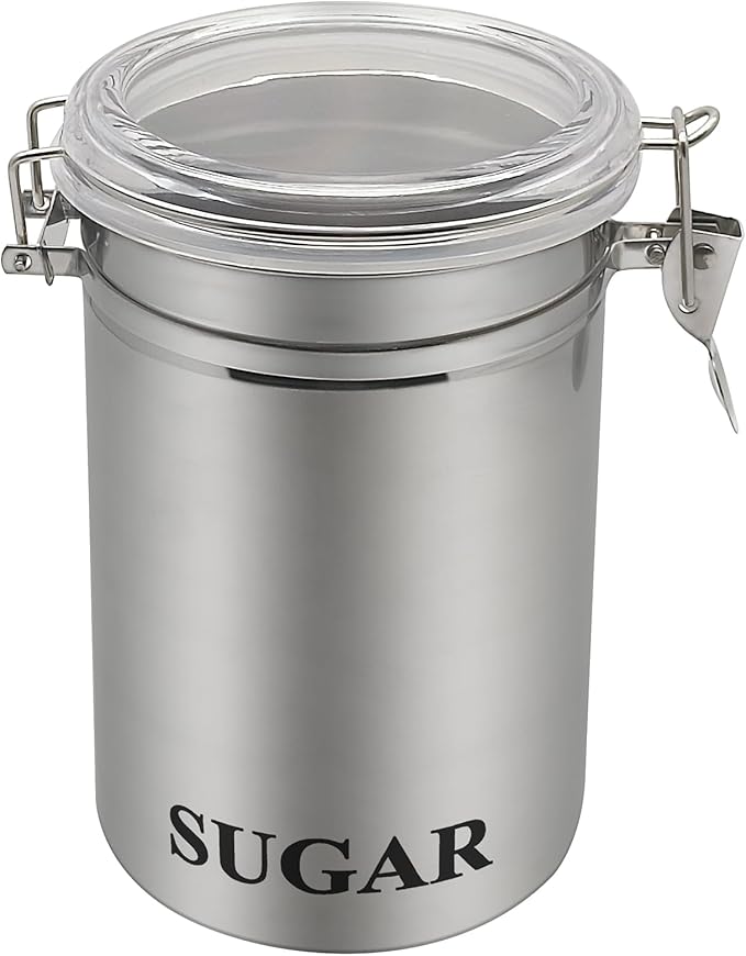 Fox Run Stainless Steel Sugar Container, 62 oz Canister with Airtight and Transparent Lid