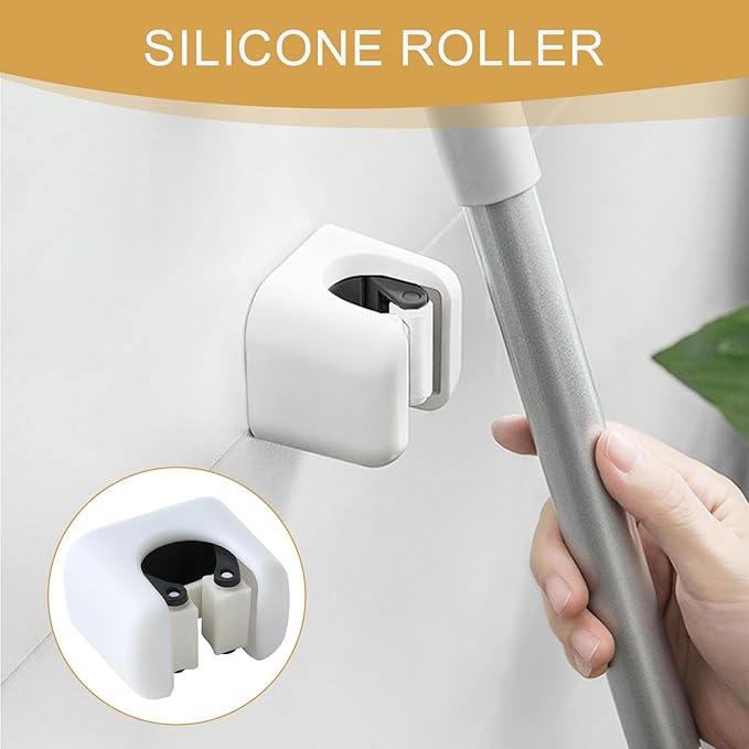 Broom Holder, Wall Mount Mop Organizer, Self-Adhesive Cleaning Supplies Hanger Rack for Bathroom Kitchen Garage Garden Space-Saving, Durable and Water-Resistant Broom Storage Solution, 3 Pack