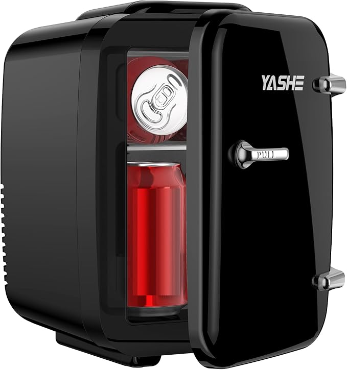 Mini Fridge, 4 Liter/6 Cans Small Refrigerator for Skincare, 110V AC/ 12V DC Thermoelectric Cooler and Warmer for Bedroom, Office, Dorm, Car, Black