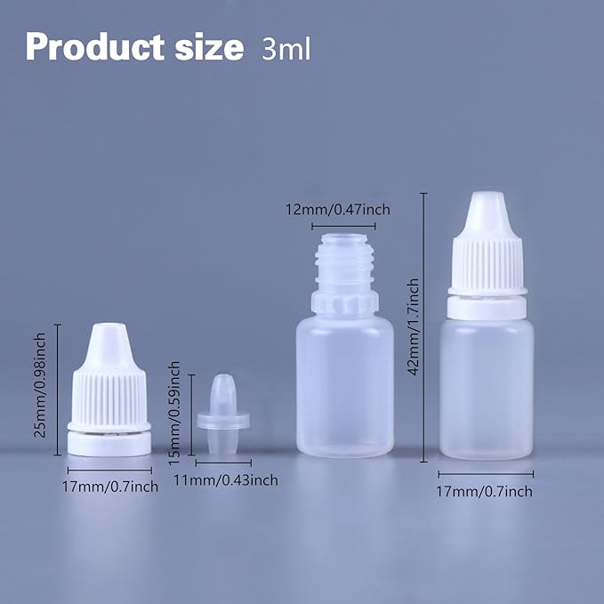 12PCS 3ML White Plastic Empty Squeezable Dropper Bottles Portable Eye Liquid Dropper Small Plastic Refillable Containers with Screw Cap and Plug (White, 3ML)