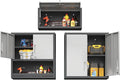 Metal Tool Cabinet,Garage Storage Cabinet System,Wall Cabinet & Locking Rolling Tool Cabinet with Doors and Adjustable Shelves,Steel Tool Cabinets for Home (3 Pcs-StyleA, Black & Grey)