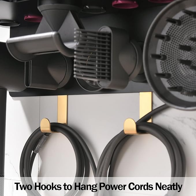 Wall Mount Holder for Dyson Styler Supersonic Hair Dryer, Nail-Free or Perforat Install, Organizer for Storage Attachments, Rack with Hooks for Accessories Nozzles Barrels Brushes