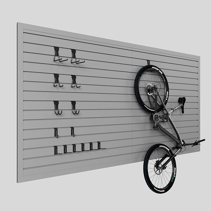 4'H x 8'W Slatwall Panel Garage Wall Organizer with 14 Hooks, Heavy Duty Slat Wall Paneling Sheets, Interlocking PVC Panels, Garage Slatwall for Tool Organization Mounted Storage Systems