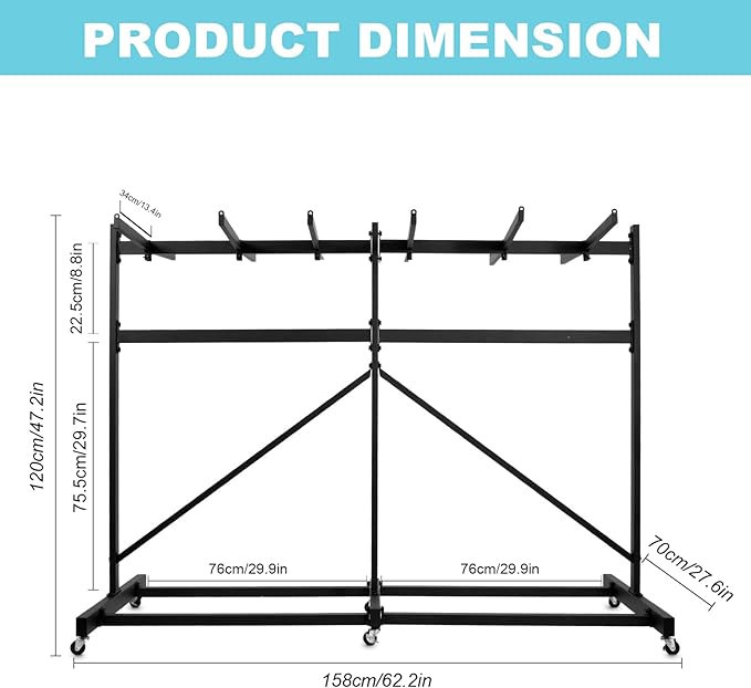 Folding Chair Rack, Heavy Duty Folding Chair Storage Rack Cart, 42 Chairs and 12 Table, 440 Lbs Weight Capacity, Locking Rubber Wheels for Weddings, Parties & Events