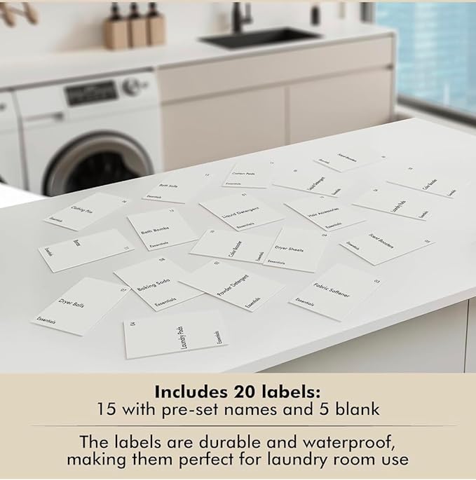 IVIZA Glass Laundry Detergent Dispenser & Storage Set – Liquid Detergent Pump, Fabric Softener Dispenser, Laundry Powder Jar & Dryer Sheet Holder – Complete Laundry Organization Set
