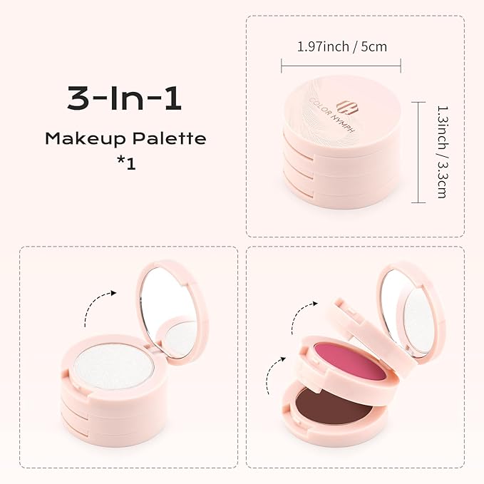 Color Nymph 3-IN-1 Face Palette, Ultra-Smoothy Creamy Blush Highlighter Bronzer Palette, Matte & Long-Lasting, Glowy Finish - Makeup Stacks for Travel | Vegan & Cruelty-Free - Sunset Kiss