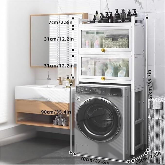 Over Washer and Dryer Storage Shelf Freestanding Laundry Room Organizer Cabinet Gap Shelf for Bathroom Utility Room with Doors Space Saver(Black)