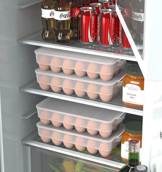 Clear Covered Egg Holder 3-Pack, Plastic Egg Storage for Refrigerator, Egg Tray Container with Lid, Fits 18 Eggs