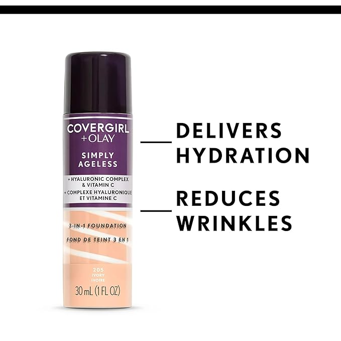 COVERGIRL & Olay Simply Ageless 3-in-1 Liquid Foundation, Matte Finish, Hyaluronic & Vitamin C Formula, 260 Classic Tan, 1 Count