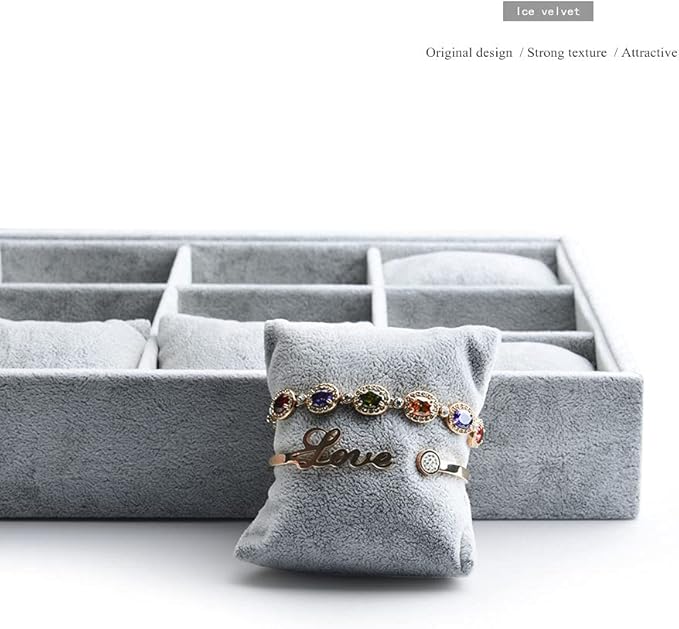 Oirlv Premium Velvet 12 Grid Jewelry Organizer Tray with Removable Pillow Watch Organizer Jewelry Tray Bracelet Bangle Watch Display Holder
