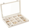 Frebeauty Velvet Jewelry Tray,12 Grid Jewelry Organizer with Clear Lid,Bracelets Holder,Jewelry Display Case with Clasp,Drawer Insert Bangle Brooch,13.8 x 9.5 x 2 Inches,Gift for Women Girls(Beige)
