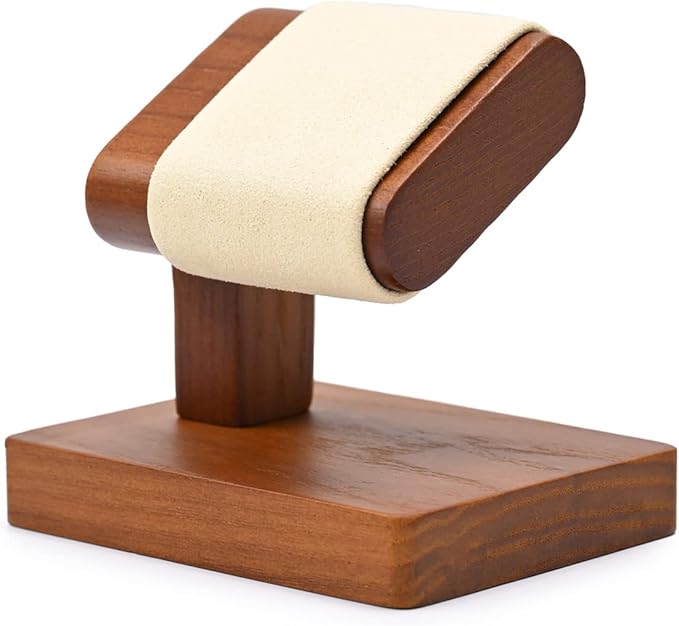 Oirlv Solid Wood Single Watch Display Stand Showcase Bracelet Bangle Jewelry Display Holder Wristwatch Holder for Men or Women(Creamy-white)