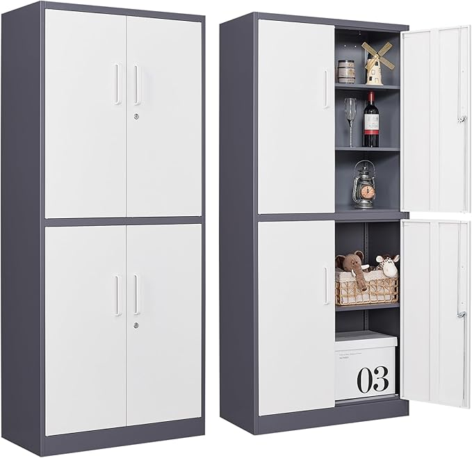 Metal Storage Cabinets with Doors and Shelves,71" Garage Storage Cabinet with Locking Doors,Tall Storage Cabinets with Lock for Home,Office,Gym,Bathroom,Kitchen