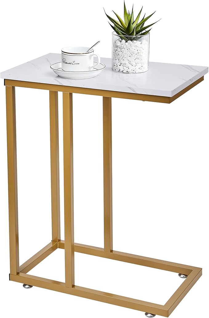VECELO C Shaped End Side Table for Sofa Couch and Bed Snack TV Tray for Living Room Bedroom, 1 PCS, Gold