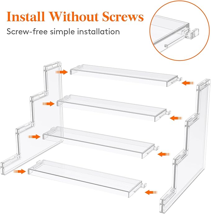 Lifewit 4 Tier Perfume Stand Organizer for Women, Plastic Display Riser, Tool-Free Assembly, Fragrance Makeup Cosmetics Shelf for Vanity Bedroom Bathroom Storage Organization, Clear, 9 Inch, 3 Pcs