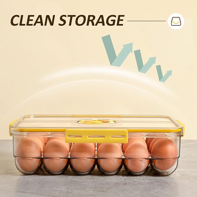 CottonColors Egg Holder for Fridge - 24 Egg Plastic Organizer with Lids (2 pack)