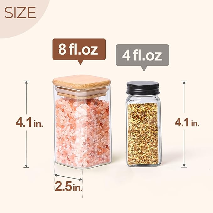 ComSaf 6Pcs 8oz Spice Jars with Label Trial Set, Glass Spice Jars with Bamboo Lids Supplementary Set, Seasoning Container Trial Pack, Perfect for Ktichen Starter