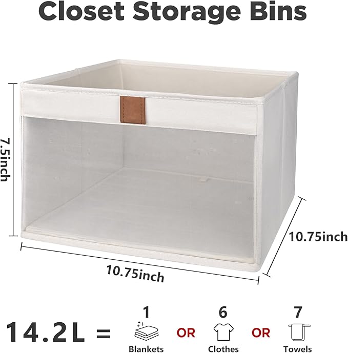 Linen Closet Organizers and Storage, Closet Storage Bins Basket Organizer, Foldable Organization Baskets with Mesh Window for Clothes Towels and Toys, 10.75" x 10.75" x 7.5", Beige, 4 pack