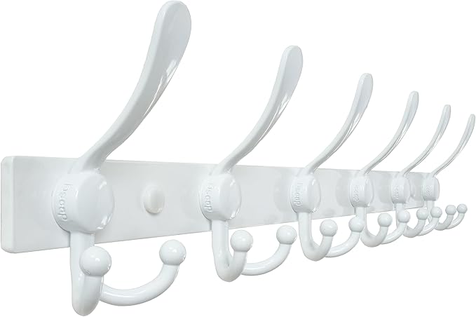 Dseap Coat Rack Wall Mount 2.0 Pro: 24” Long, 3X Tougher, Heavy Duty Stainless Steel Wall Coat Hanger with 6 Tri Hooks for Clothes Jackets Hats Entryway Closet, White