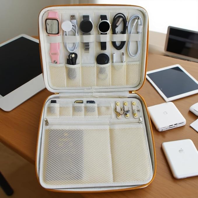 Essential Electronics Travel Organizer Case, Tech Accessories Travel Pouch for Power Bank, Chargers, Tablet, SD card, Cables, Wireless go II mic, DJI Mic, Mouse, Glasses, Watch, Earrings, Documents