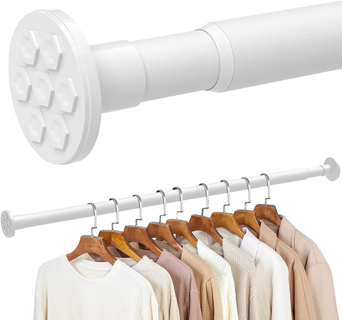 No Drilling Closet Rod, 27.5-74 Inches Hanging Closet Rod for Clothes, Closet Bar & Pole Heavy-duty, Closet Rods for Hanging Clothes For Closet Wardrobes Bathroom Laundry RV Curtains,White