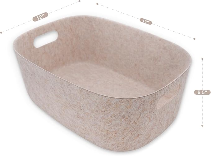 Welaxy Large Storage Basket Felt Open Desk Organize bin Shelf baskets with handles light weight carry for Magazines Books Junk Kids Toys Pet toy Clothes Laundry (Oatmeal)