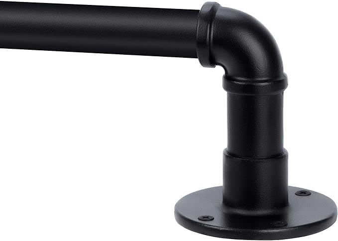 Industrial Curtain Rod, 1 Inch, Black, Rustic, 30-120" with Brackets, Wall/Ceiling Mount, High Carbon Steel, Glossy Black Steel Finish