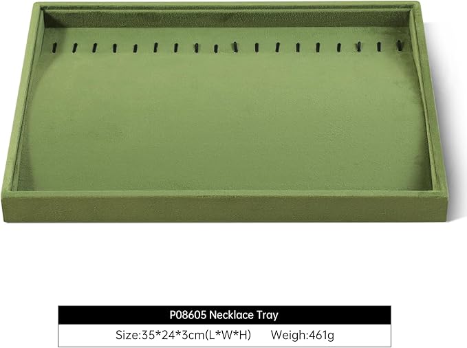 Velvet Jewelry Display Tray For Bracelet Pendant Necklace, Multi-Slot Stackable Storage Tray For Long Chain Jewelries, Drawer Insert Jewelry Organizer (Olive Green)