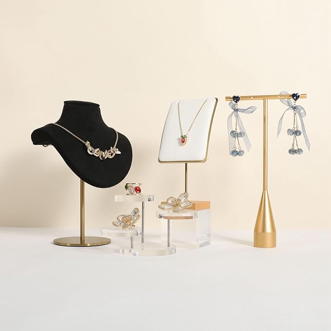 GemeShou White jewelry necklace display for sale, gold necklace and earring holder, velvet jewelry organizer necklace hanger【White】