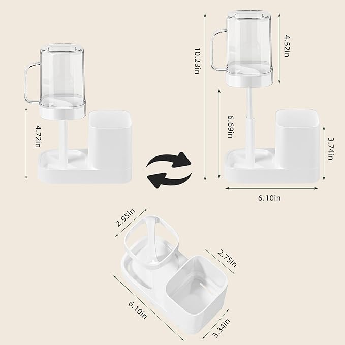 Toothbrush Holder with Cup/Cover Contains 2 Slots, Bathroom Counter Organizer for Electric Toothbrush, Toothpaste, Razors & Small Comb, Tooth Paste Holder for Home Hotel Countertop, White