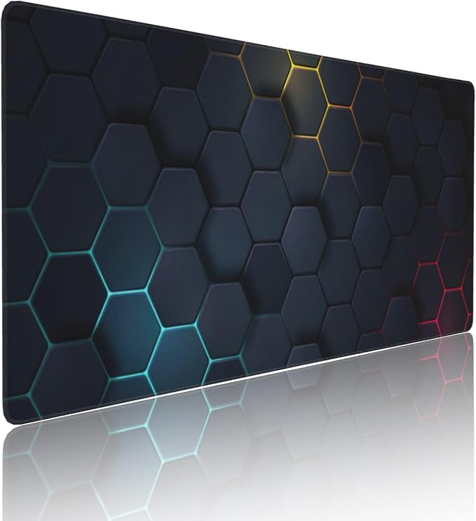 Cool Honeycomb Large Mouse Pad, Gaming Desk Mat, XXL Keyboard Desk Pad Mat for Desktop, 35.4"x15.7" Non-Slip Base Big Mousepad with Stitched Edges